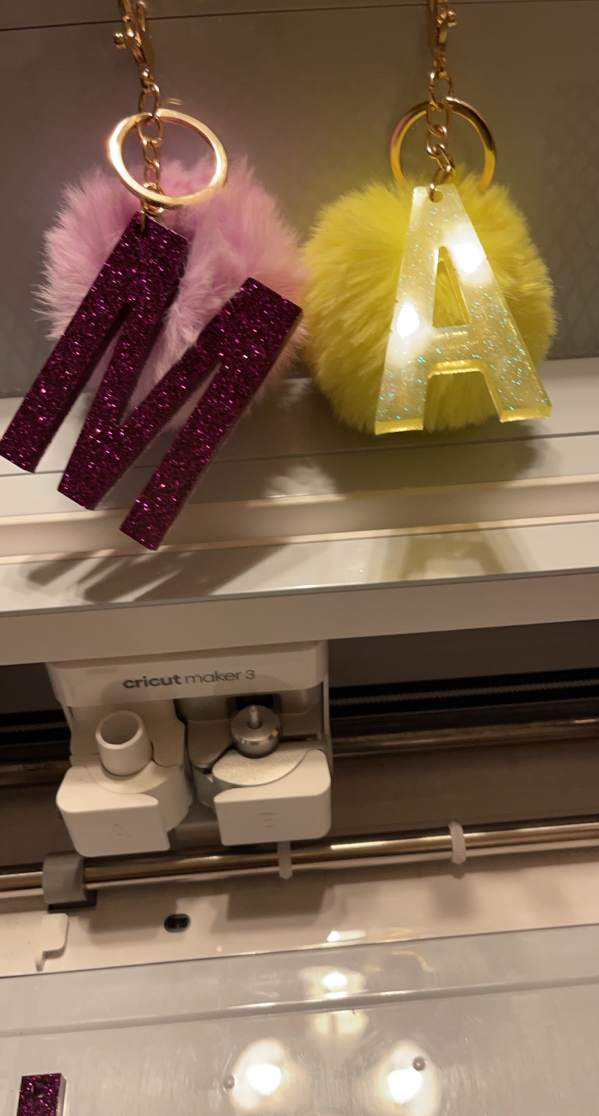 Glitter Letter Keychain w/ Pom Pom