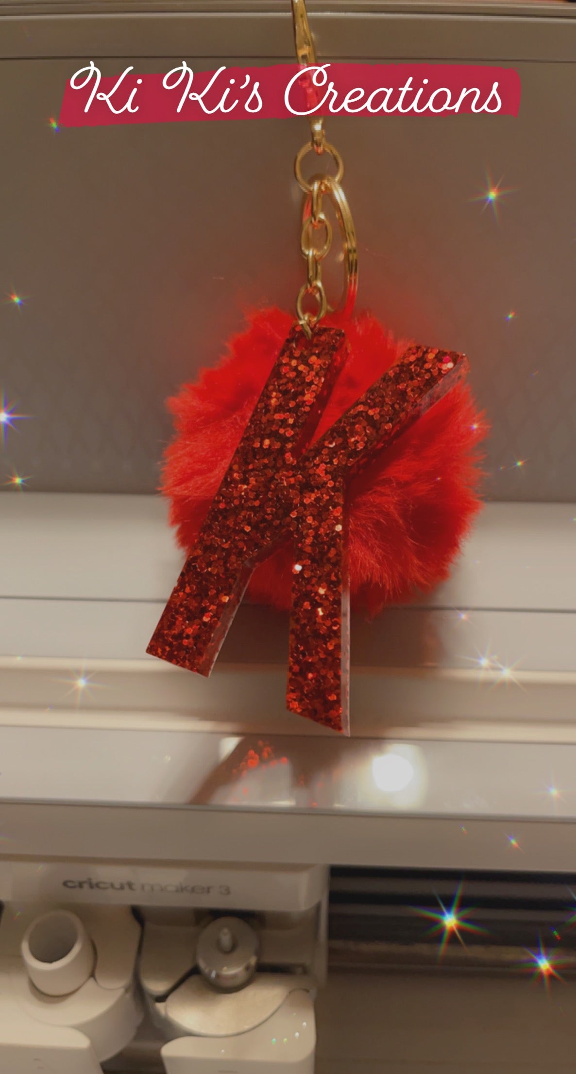 Glitter Letter Keychain w/ Pom Pom